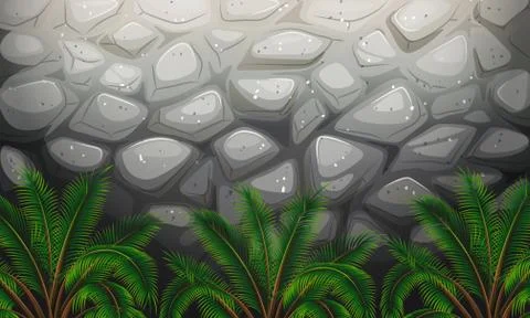A stonewall with plants Stock Illustration