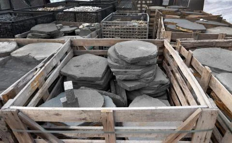 Stonework with sand stone plate for construction Stock Photos