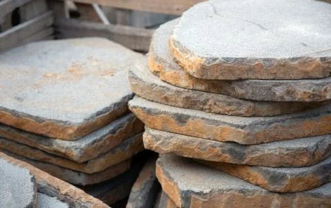 Stonework with sand stone plate for construction Stock Photos