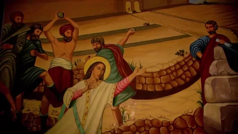 The Stoning of St. Stephen Mural, Saint Stephens Monastery, Jerusalem, Israel Stock Footage 317419134
