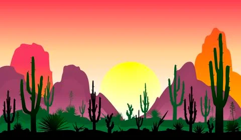 Stony desert with cacti Stock-Illustration