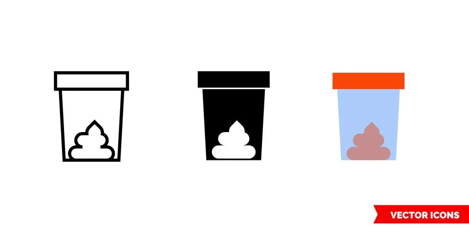 Stool analysis icon of 3 types color, black and white, outline. Isolated vect Stock Illustration