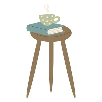 Stool with book and steaming coffee cup Illustrazione stock
