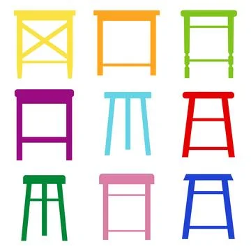 Stool icon. Set of colored stools on a white background. Vector illustration. Stock Illustration