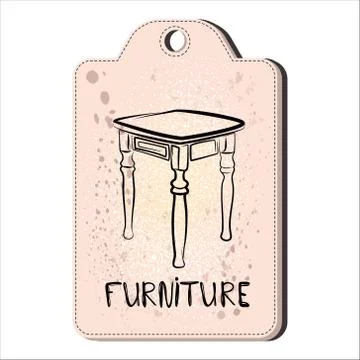 Stool without a back linear pattern on the tag for sale. Furniture. vector Illustrazione stock