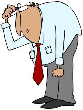 Stooping man with a question Illustrazione stock