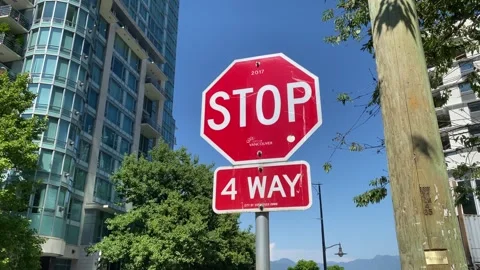 Stop 4 way signage Stock Footage 281058674