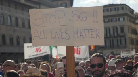 Stop 5g, protest against 5g technology in Italy. No vax, anti vaccination protes Stock Footage 136612218