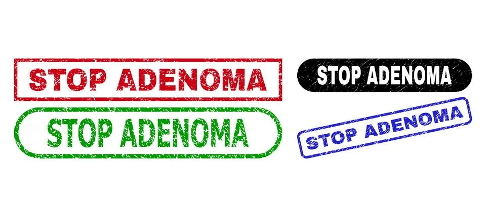 STOP ADENOMA Rectangle Stamp Seals with Unclean Style Stock Illustration