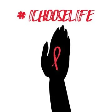 Stop AIDS LOGO. Red ribbons with hand, world aids day signs collection Stock Illustration