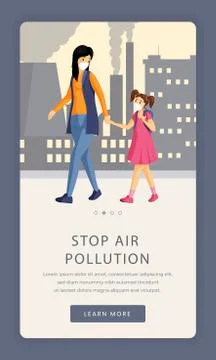 Stop air pollution app screen template. Industrial emissions problem responsive Stock Illustration