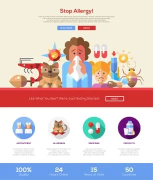 Stop allergy website header banner with webdesign elements Stock Illustration