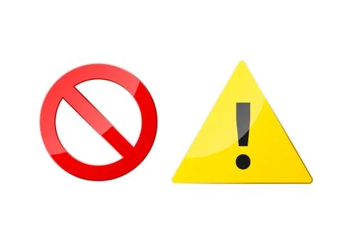 Stop and Attention icons for web and app. Ban and Warning stickers pictogram. Stock Illustration