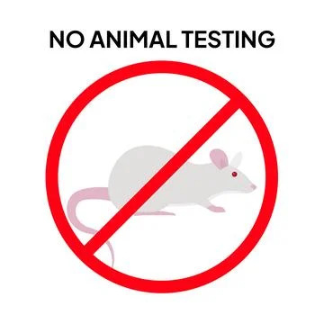 Stop animal testing sign with laboratory mouse illustration inside Stock Illustration
