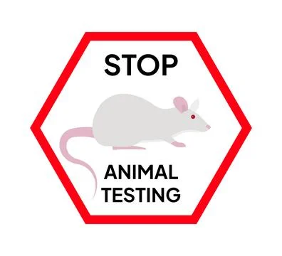 Stop animal testing sign with laboratory mouse inside red hexagon Stock Illustration