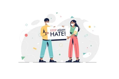 Stop Asian Hate‬‬. China protest. Support asian community, covid-19 pandemic Stock Illustration