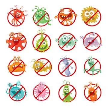 Stop Bacteria Cartoon Vector Illustration No Virus Illustrazione stock