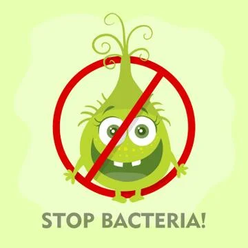 Stop Bacteria Cartoon Vector Illustration No Virus Illustrazione stock