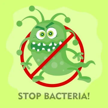 Stop Bacteria Cartoon Vector Illustration No Virus Illustrazione stock