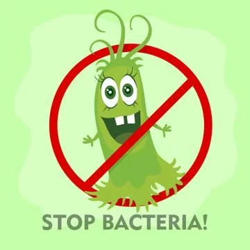 Stop Bacteria Cartoon Vector Illustration No Virus Illustrazione stock