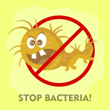 Stop Bacteria Cartoon Vector Illustration No Virus Illustrazione stock