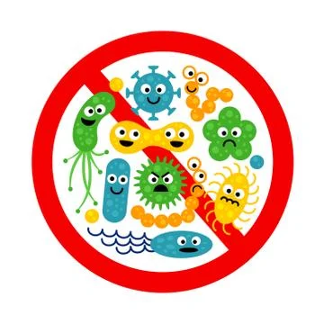 Stop bacterium sign with many cute cartoon gems Stock Illustration
