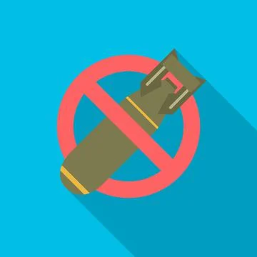 Stop bombing icon with long shadow. Flat design style. Stock Illustration