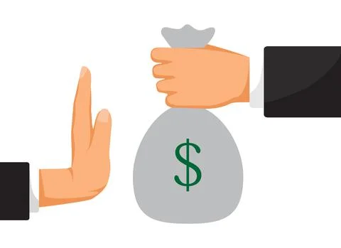 Stop Bribery and Corruption man give cash other person refuse money. vector Stock Illustration