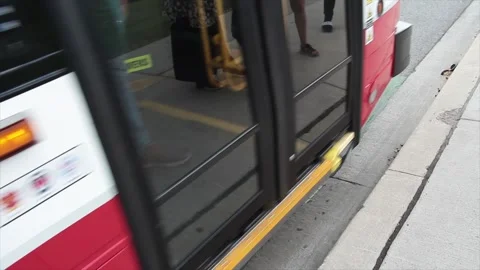 Stop bus writing caption text in white with green background on road street Stock Footage 250282288