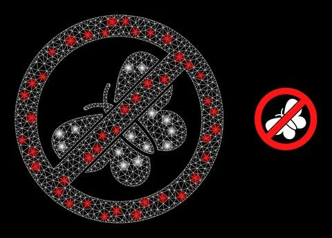Stop Butterfly Icon - Wire Frame Mesh with Lightspots Illustrazione stock