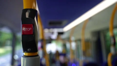 Stop button on the bus. Public transport. Stock Footage 269996285