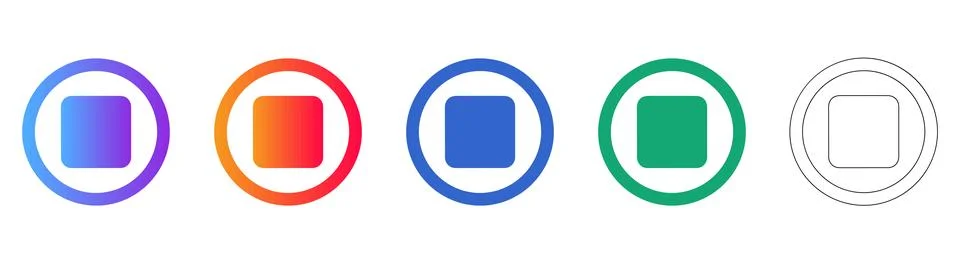 Stop Button Circle Frame Icon Set 스톡 일러스트