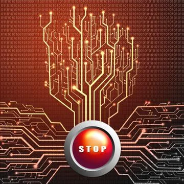 Stop button on circuit board in Tree shape, Technology background Stock Illustration