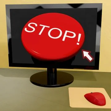 Stop button on computer shows denial or disapproval Stock Illustration