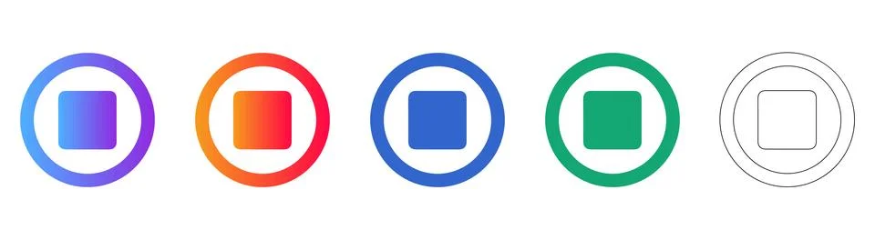 Stop Button Icon Set in Geometric Circle Stock Illustration