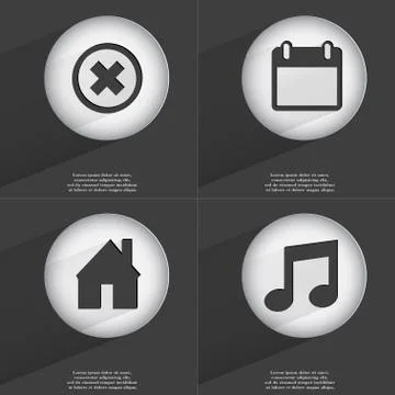 Stop, Calendar, House, Note icon sign. Set of buttons with a flat design. Vector イラスト素材