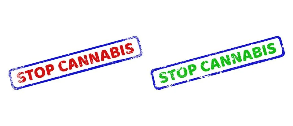 STOP CANNABIS Bicolor Rough Rectangle Seals with Grunged Textures Stock Illustration