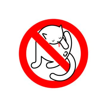 Stop cat licks itself. It is forbidden to pet. Red prohibitory road sign. Ban イラスト素材