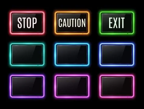 Stop, caution, exit signs. Color rectangle frames. Stock Illustration