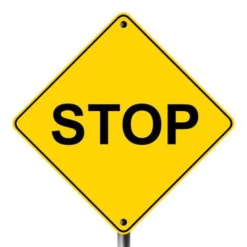 Stop caution hazard symbol on yellow road sign Stock Illustration