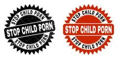 STOP CHILD PORNO Black Rosette Stamp Seal with Unclean Texture ...
