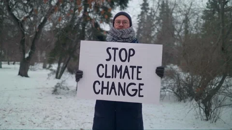 Stop Climate Change Slogan At Protest To Attract Attention To Ecological Problem Stock Footage 158239923