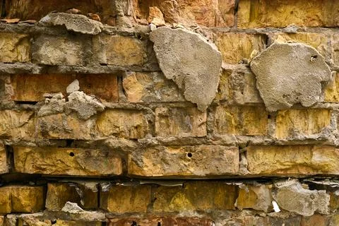 Stop, closed, finish. Old brickwork with remnants of dried cement Stock Photos
