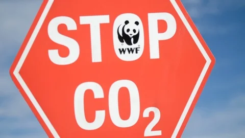 Stop CO2 Poster on a Demonstration due to Climate Change Stock Footage 98271942