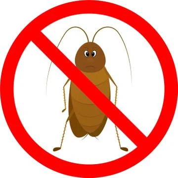 Stop cockroach vector sign in red crossed circle Stock Illustration