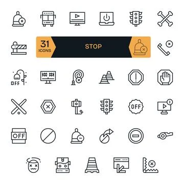 Stop Complete Vector Package with 35 64x64 Regular Line Display Perfect Icons Stock Illustration