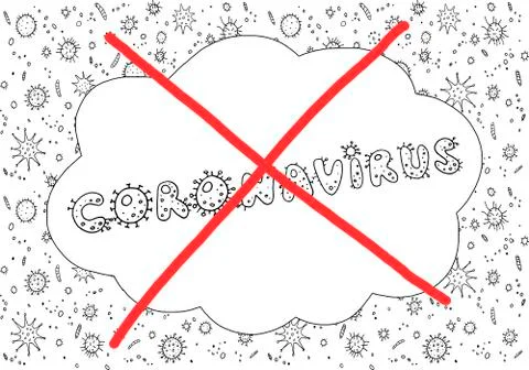 Stop coronavirus 2019-nCoV, Virus. Outline contour lettering doodle handwritt Stock Illustration