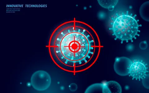 Stop coronavirus 3D low poly render. Laboratory analysis infection virus Stock-Illustration