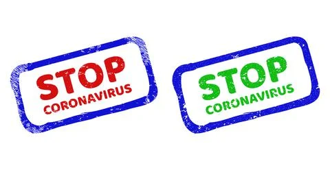 STOP CORONAVIRUS Bicolor Rough Rectangle Stamps with Distress Textures Stock Illustration