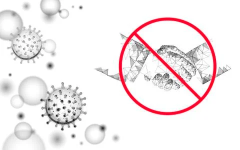 Stop coronavirus handshake 3D low poly render. Prevention infection virus Illustrazione stock